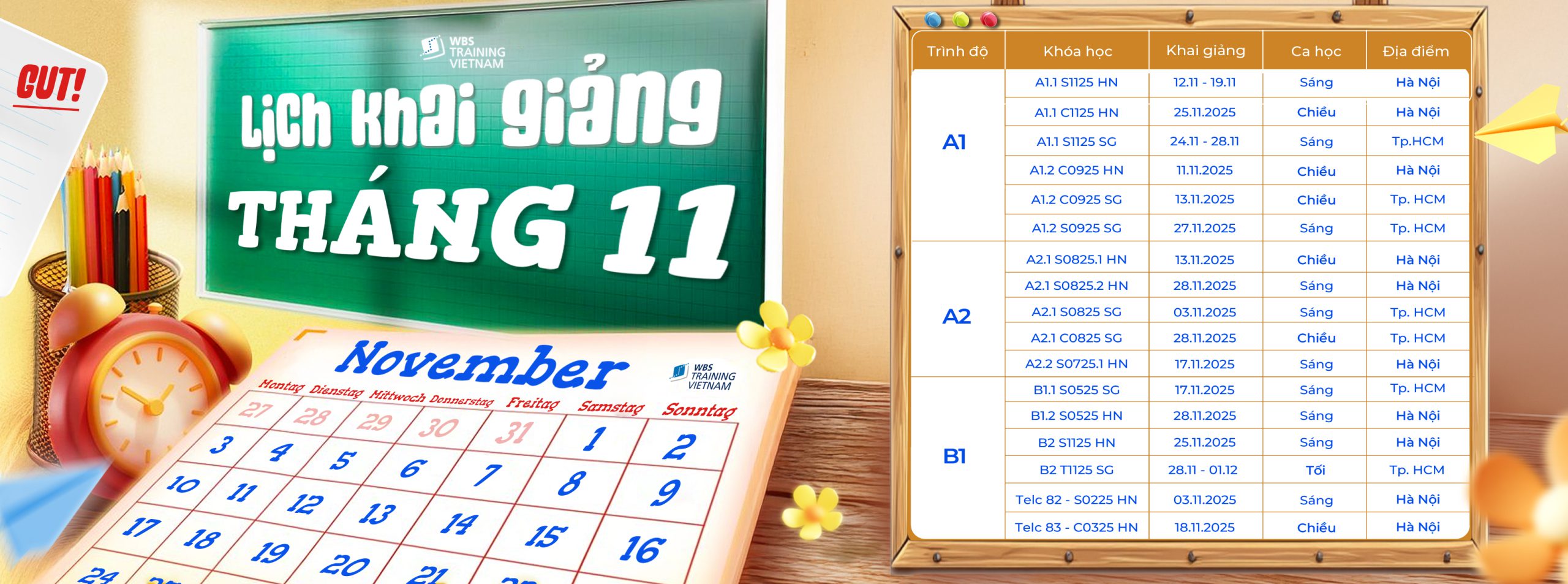 Lịch khai giảng T11