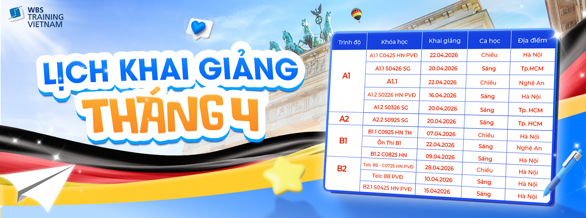 LỊCH KHAI GIẢNG THÁNG 4 TẠI WBS TRAINING VIETNAM