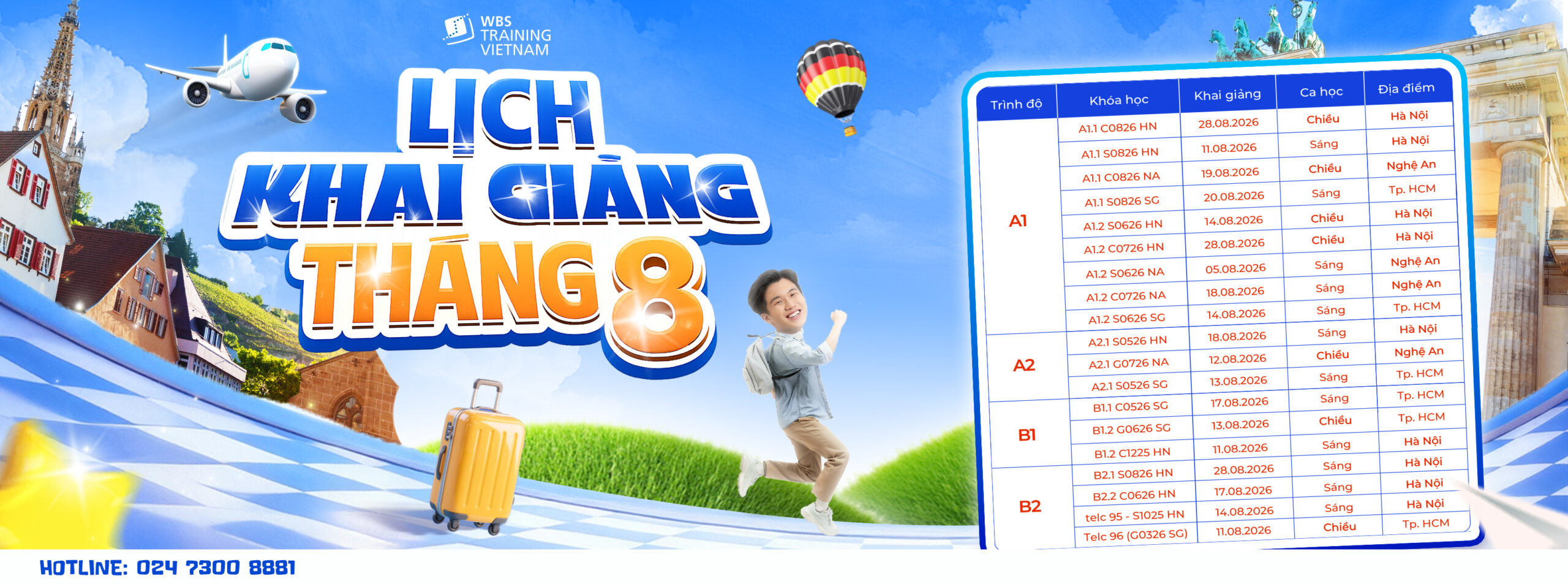 Lịch khai giảng lớp học tiếng Đức tháng 8 tại WBS